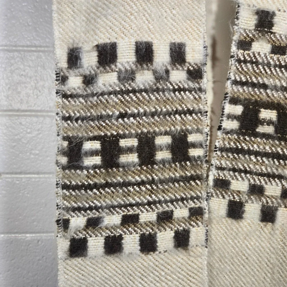 100% Wool Fringe Scarf Check Geometric Striped Woven Winter Warm Cabin Peru 6x72